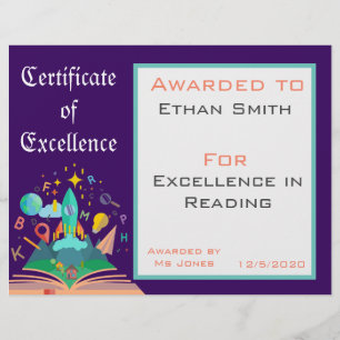 Certificat de bourse de lecture Fournitures d'ense