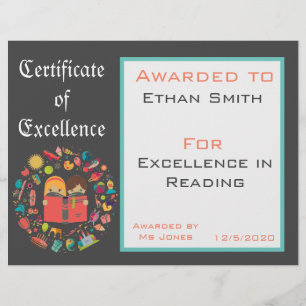 Certificat de bourse de lecture Fournitures d'ense