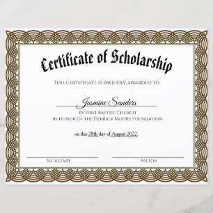 Certificat de bourse d'études à la frontière noire