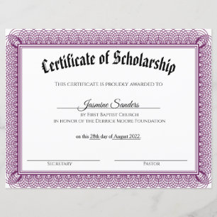 Certificat de bourse d'études frontalière Purple S