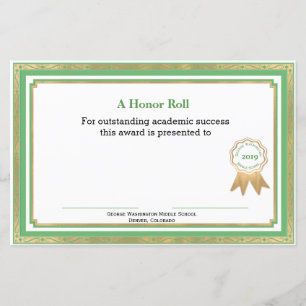 Certificat de bourse d'études Green et Gold