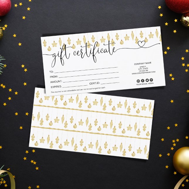 Certificat de carte cadeau de Noël Ornament Gold (Créateur téléchargé)