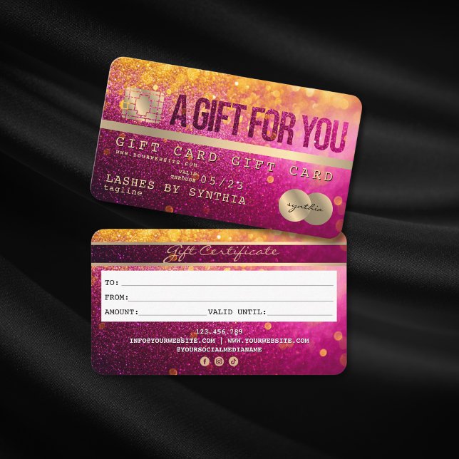 Certificat de carte cadeau de Parties scintillant  (pink and gold glitter credit card gift certificate)