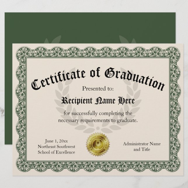 Certificat de certification Green Custom 8,5x11 (Devant / Derrière)