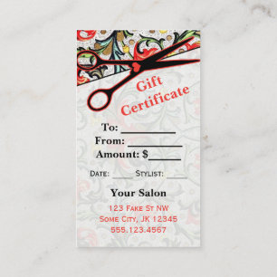 certificat de chèque-cadeau de coiffeur de