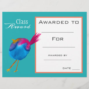 Certificat de classe adorable oiseau bleu enfants 