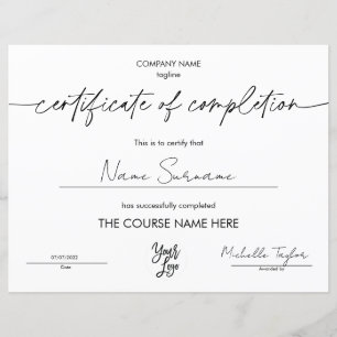 Certificat de Completion Simple Moderne Ajouter Lo
