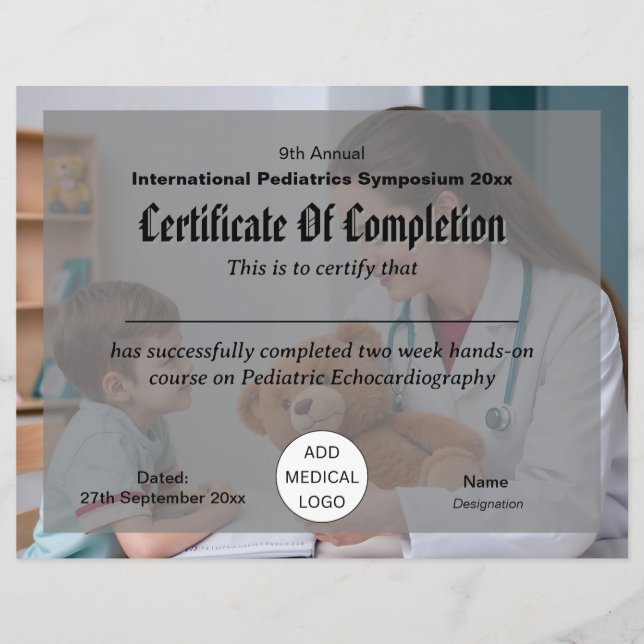 Certificat de conférence de pédiatrie de médecin d (Devant)