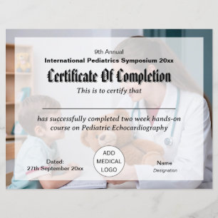 Certificat de conférence de pédiatrie de médecin d