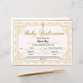 Certificat de dédicace pour bébé Gold