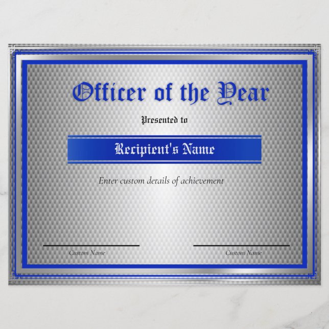 Certificat de drapeau personnalisé Thin Blue Line (Devant)