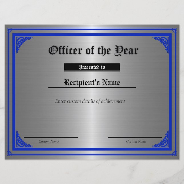 Certificat de drapeau personnalisé Thin Blue Line  (Devant)