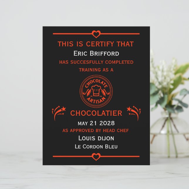 Certificat de fabricant de chocolatier (Debout devant)