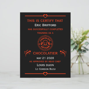 Certificat de fabricant de chocolatier
