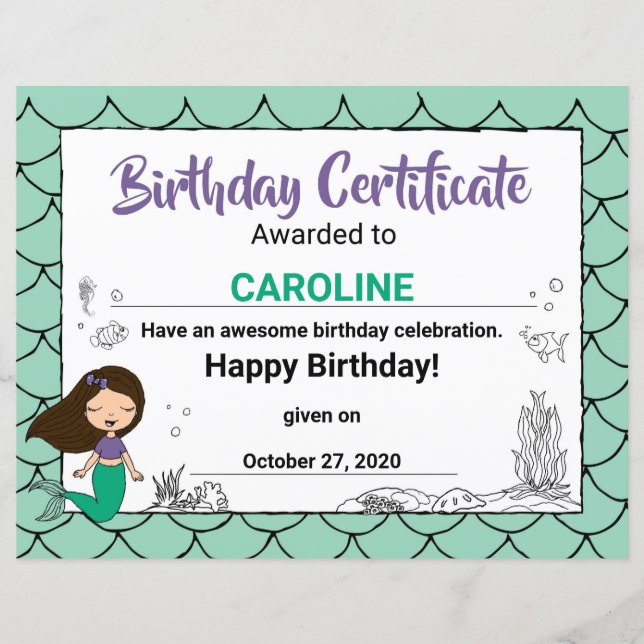 Certificat de fête de créature marine, Sirène blan (Devant)