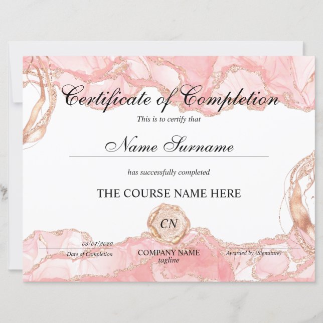 Certificat de fin de cours (Devant)