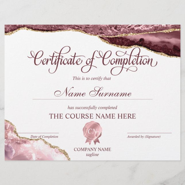 Certificat de fin de cours (Devant)