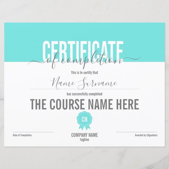 Certificat de fin de cours (Devant)
