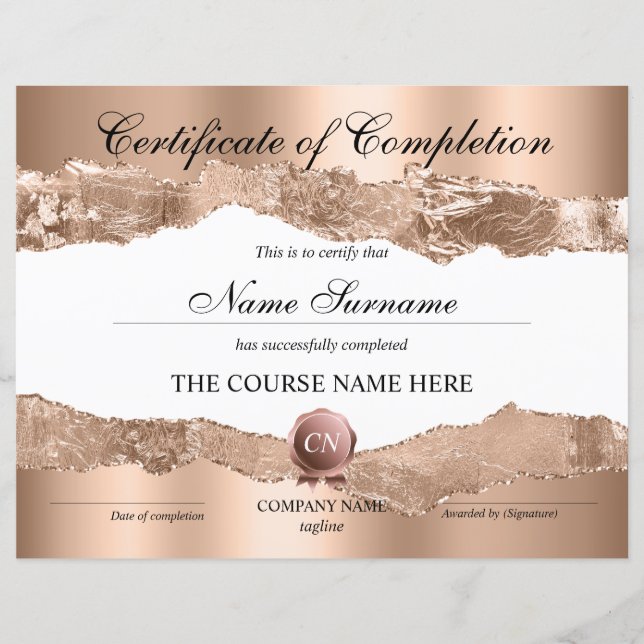 Certificat de fin de cours (Devant)