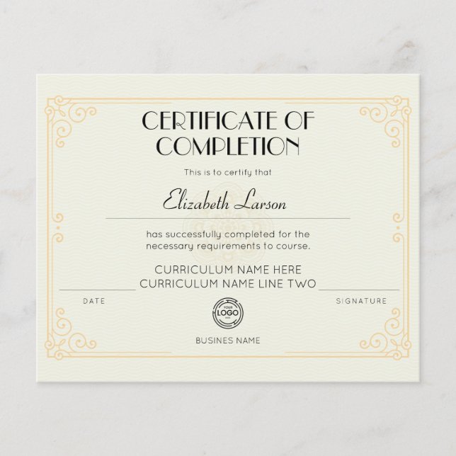 Certificat de fin de cours (Devant)