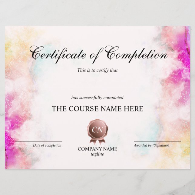 Certificat de fin de cours (Devant)