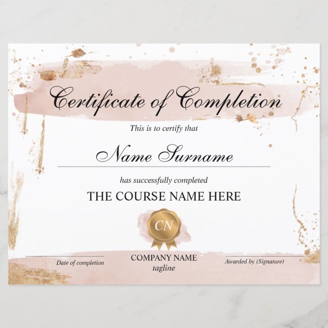 Certificat de fin de cours (Devant)