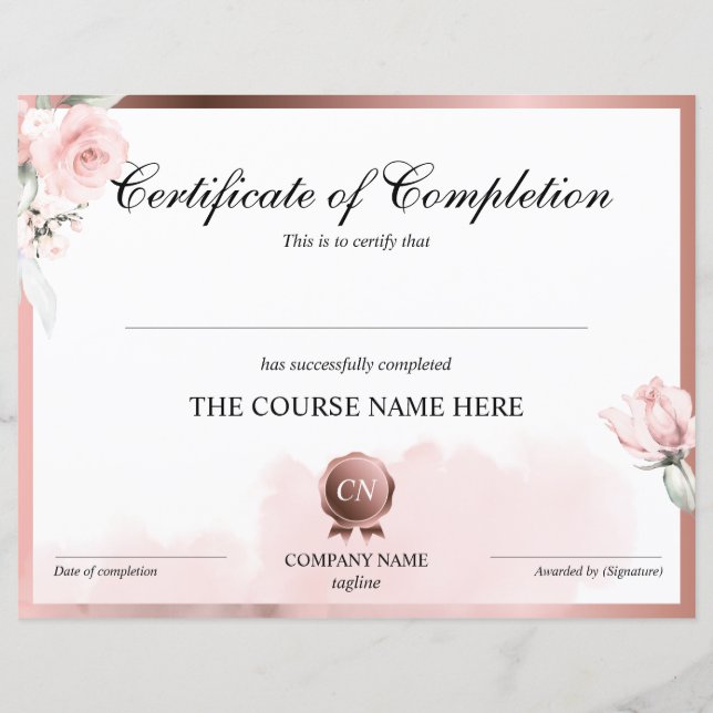 Certificat de fin de cours (Devant)