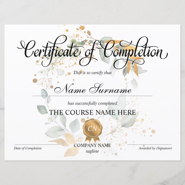 Certificat de fin de cours (Devant)