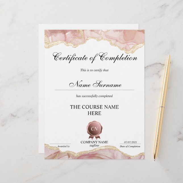 Certificat de fin de cours (Devant/Arrière en situation)