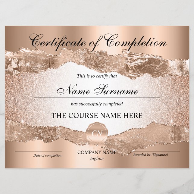 Certificat de fin de cours (Devant)