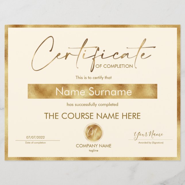 Certificat de fin de cours (Devant)
