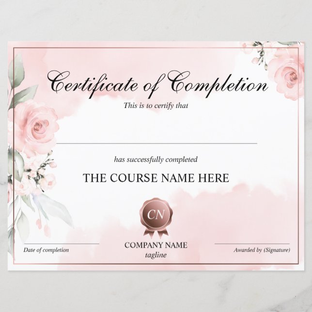 Certificat de fin de cours (Devant)