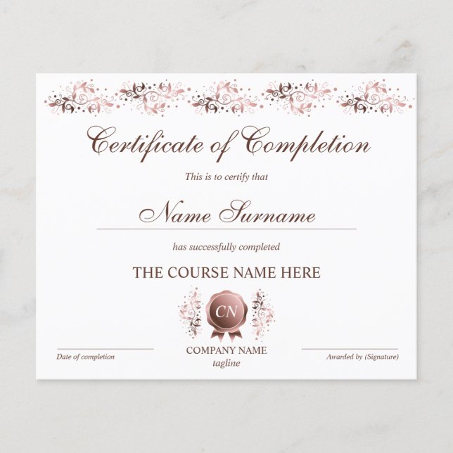 Certificat de fin de cours (Devant)