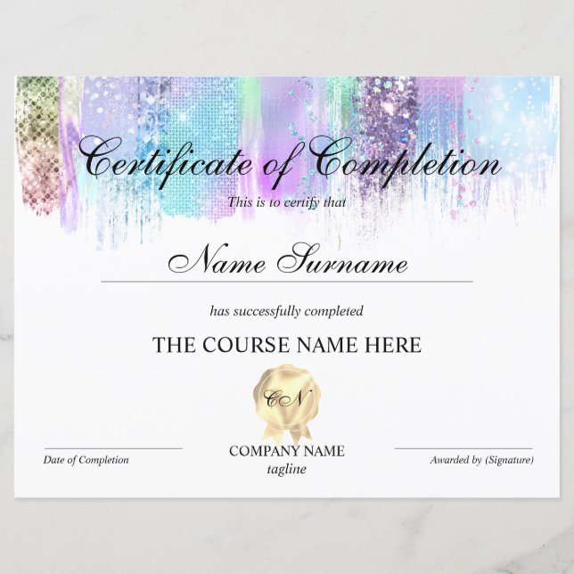 Certificat de fin de cours (Devant)