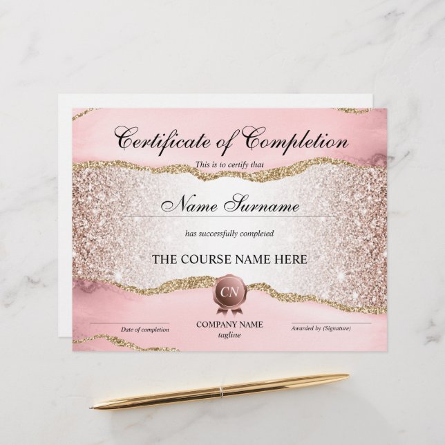 Certificat de fin de cours (Devant/Arrière en situation)