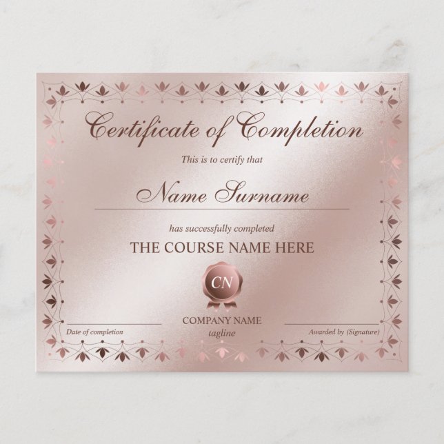 Certificat de fin de cours (Devant)