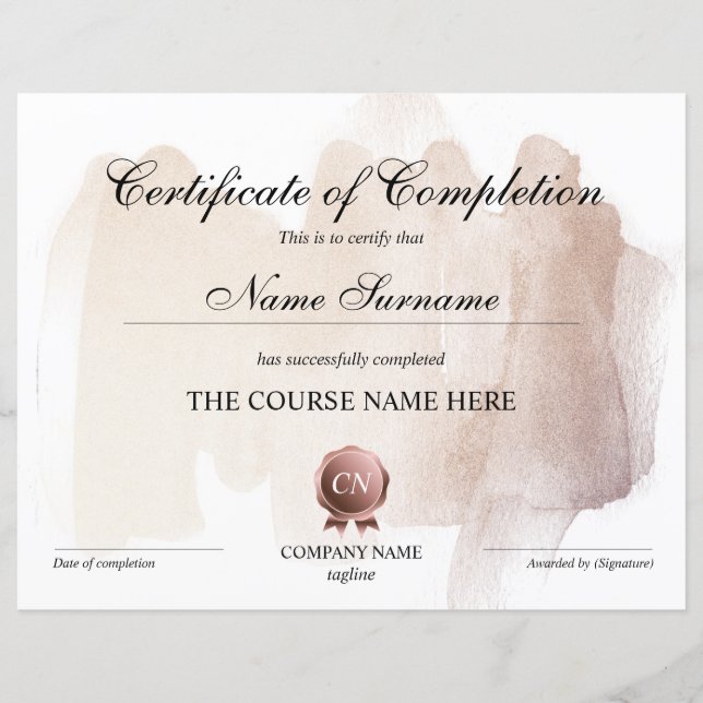 Certificat de fin de cours (Devant)