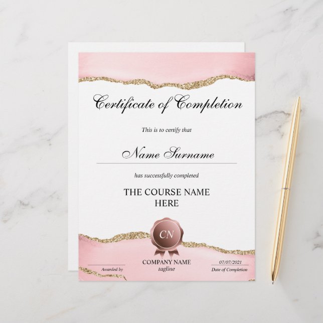 Certificat de fin de cours (Devant/Arrière en situation)