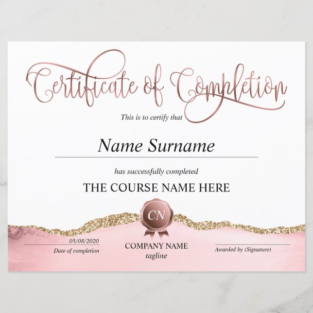 Certificat de fin de cours (Devant)