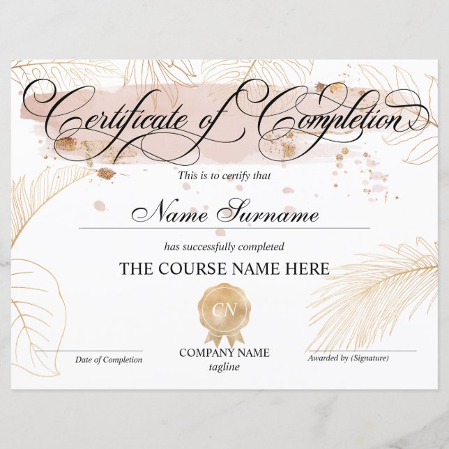 Certificat de fin de cours (Devant)