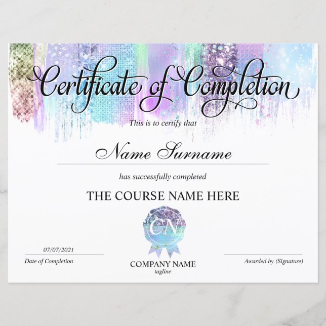 Certificat de fin de cours (Devant)