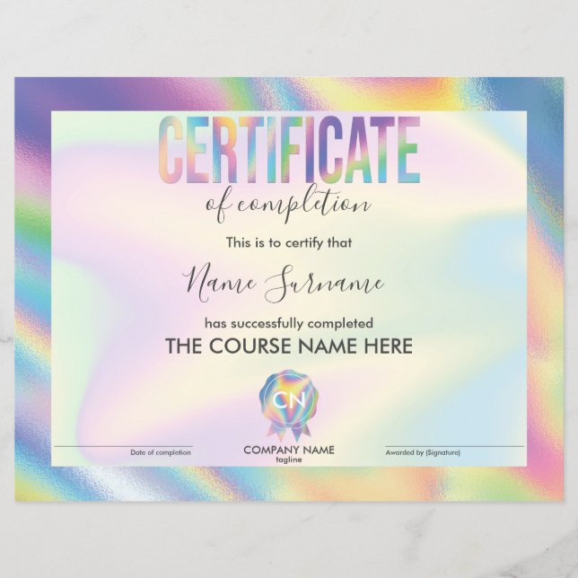 Certificat de fin de cours (Devant)