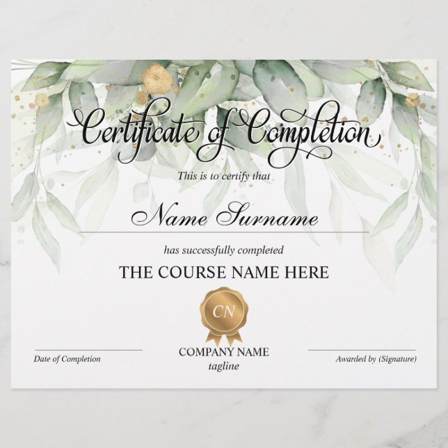 Certificat de fin de cours (Devant)