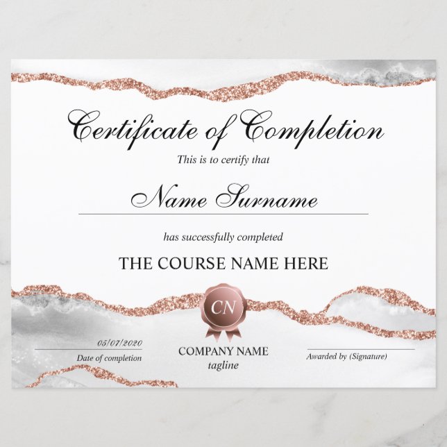 Certificat de fin de cours (Devant)