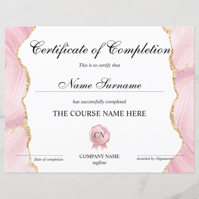 Certificat de fin de cours (Devant)