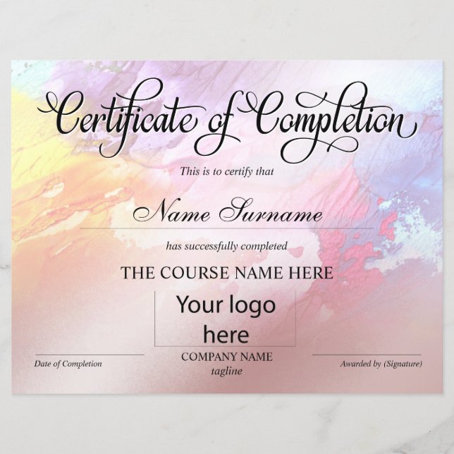 Certificat de fin de cours (Devant)