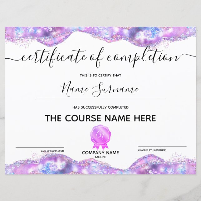 Certificat de fin de cours (Devant)