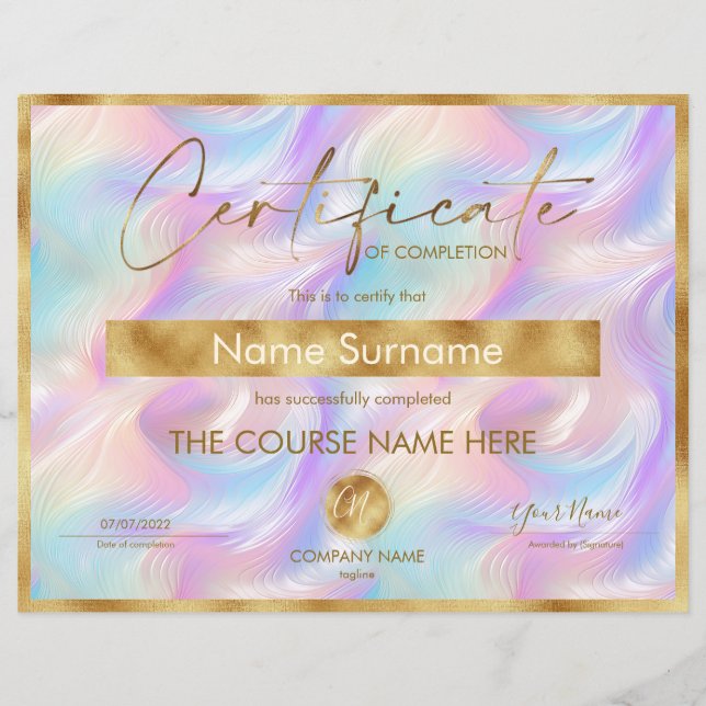 Certificat de fin de cours (Devant)