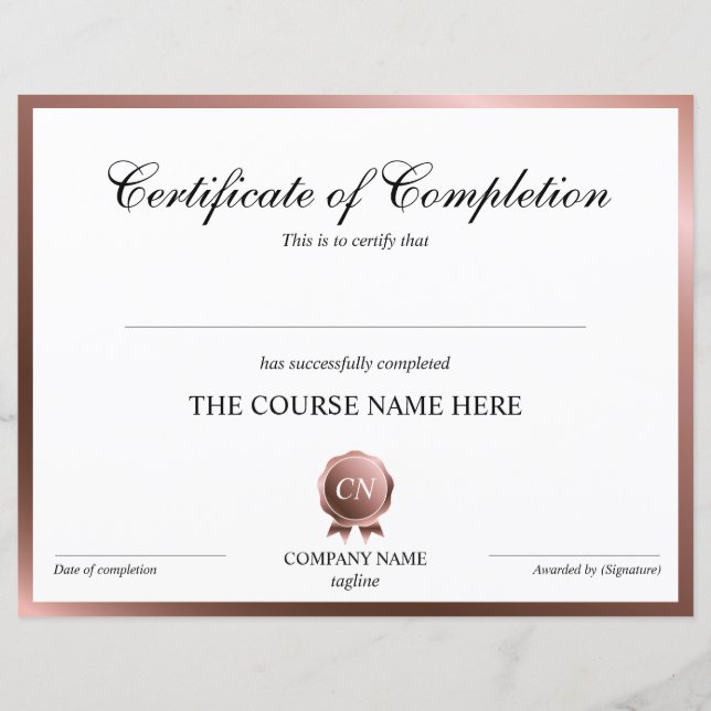 Certificat de fin de cours (Devant)