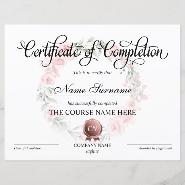 Certificat de fin de cours (Devant)